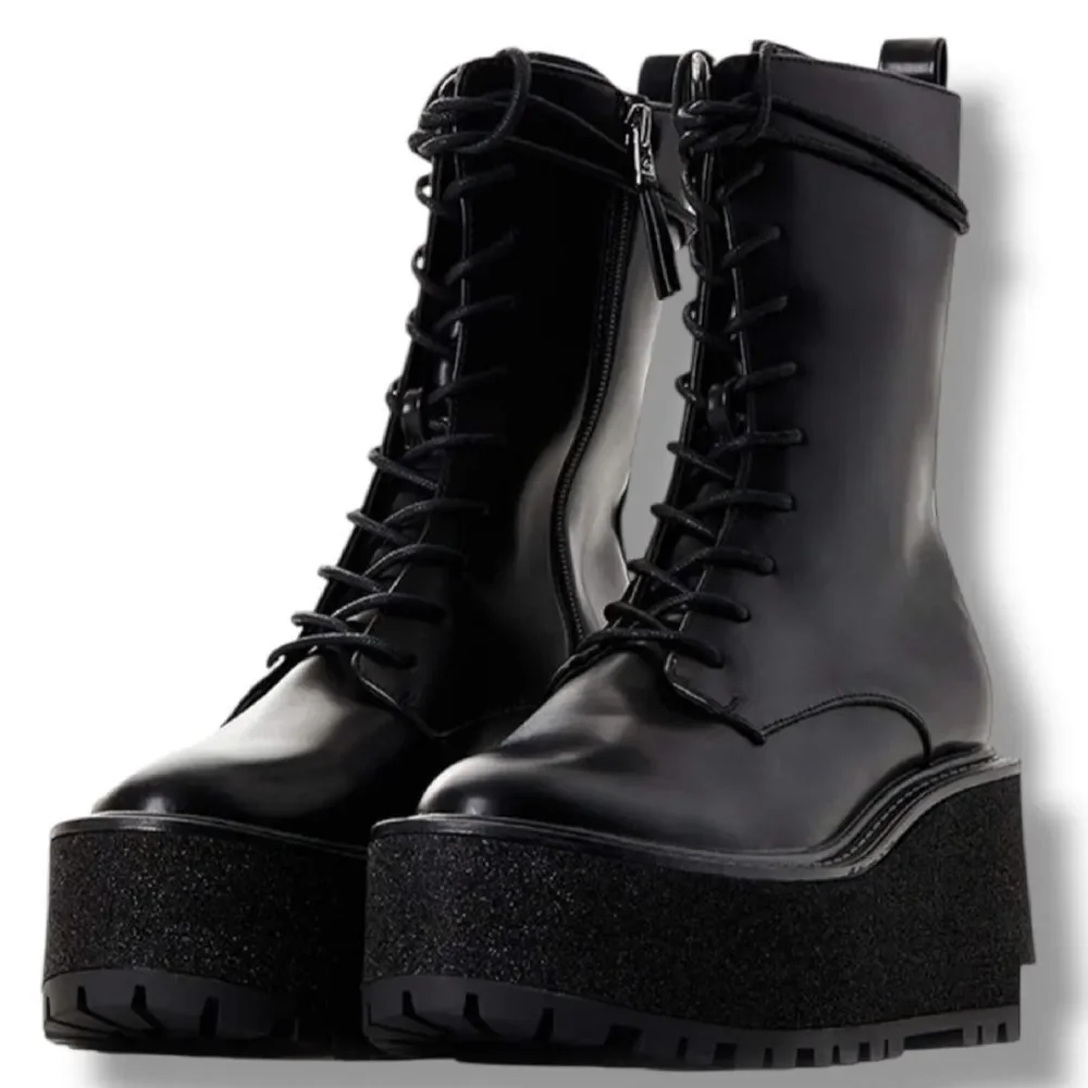 Black Platform Lace-Up Combat Boots - Slater 8.5 Sam Edelman NWT
